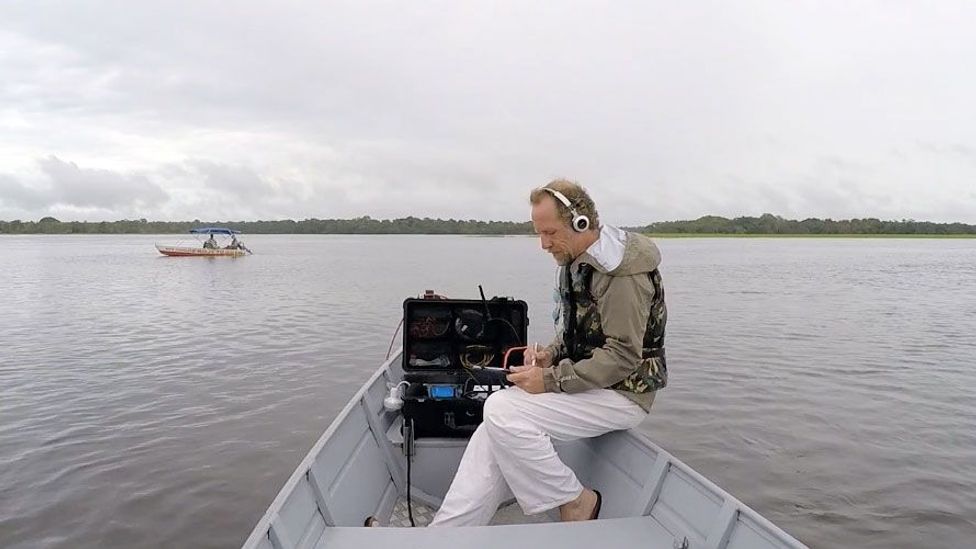 Michel Andre has an elaborate listening apparatus for hearing ocean noise (Credit: Michel Andre) Michel Andre has an elaborate listening apparatus for hearing ocean noise (Credit: Michel Andre)