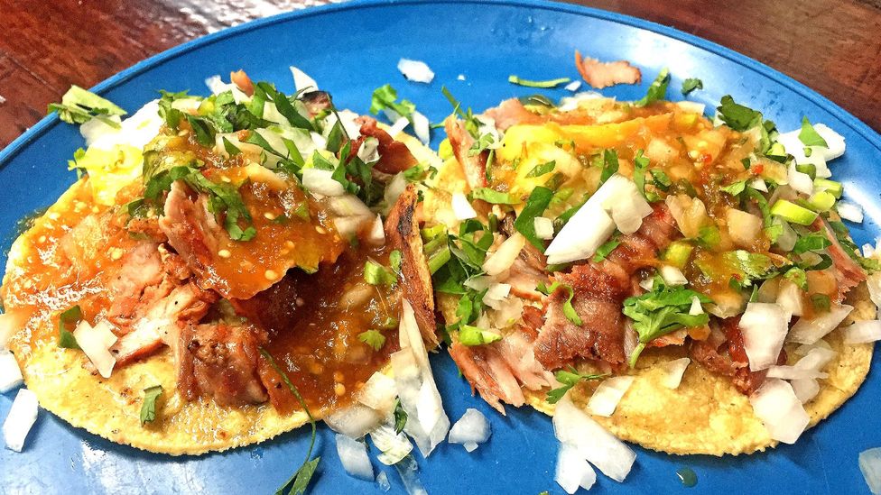 El Vilsito’s al pastor tacos with cilantro, onion and pineapple (Credit: David Farley) El Vilsito’s al pastor tacos with cilantro, onion and pineapple (Credit: David Farley)