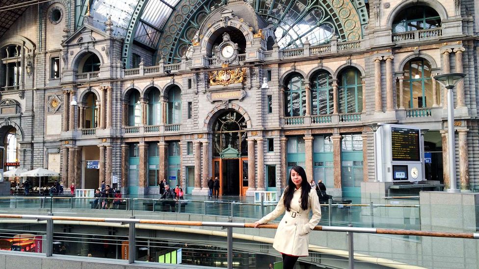 Standing in Antwerp's Central Station, one of Europe's most famous railway stations (Credit: Aileen Adalid)