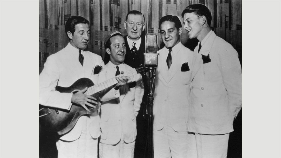Sinatra sang with The Hoboken Four, seen here in 1935, before joining bandleader Tommy Dorsey, who he’d later call “The General Motors of the music business”. (Credit: Wikipedia)