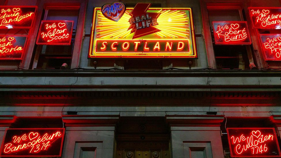 Ross Sinclair’s light installation We Love Real Life Scotland is a send-up of Scottish stereotypes (Credit: Karen Gardiner)