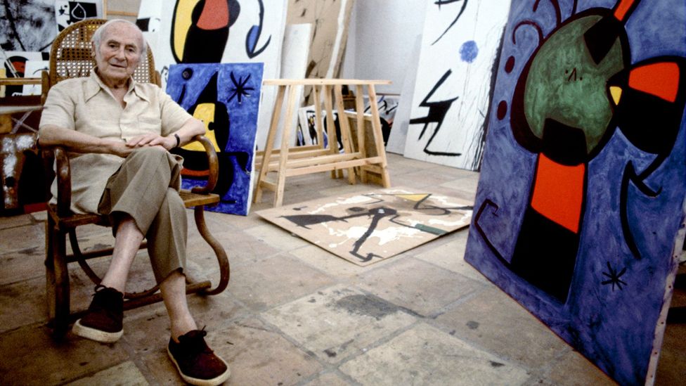 Miró was photographed in his studio by Jean Marie del Moral in 1978, surrounded by works in progress (Credit: Mayoral Gallery)
