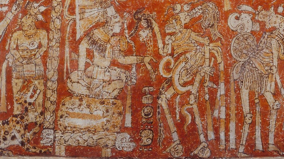 In a scene from the Mayan underworld, the skeletal figure appears to emit smoke-like scrolls from his belly. It may be equivalent to the modern stink line (Credit: Justin Kerr) In a scene from the Mayan underworld, the skeletal figure appears to emit smoke-like scrolls from his belly. It may be equivalent to the modern stink line (Credit: Justin Kerr)