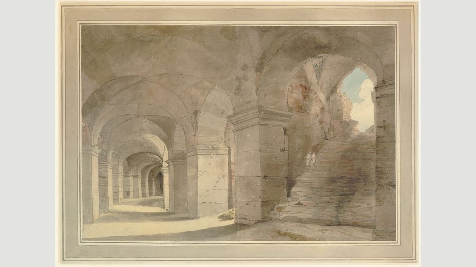 Given the Colosseum’s poignancy as a symbol, it is no surprise that Towne included eight different views of it in his Rome series (Credit: The Trustees of the British Museum)