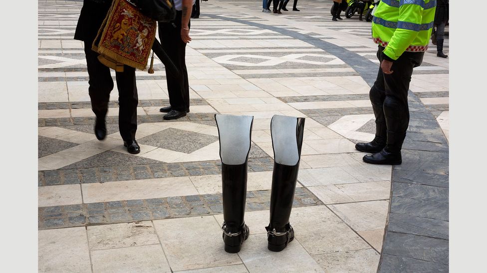Empty boots at the Silent Ceremony – which installs the new Lord Mayor – in 2014 (Credit: Martin Parr/Magnum Photos) Empty boots at the Silent Ceremony – which installs the new Lord Mayor – in 2014 (Credit: Martin Parr/Magnum Photos)