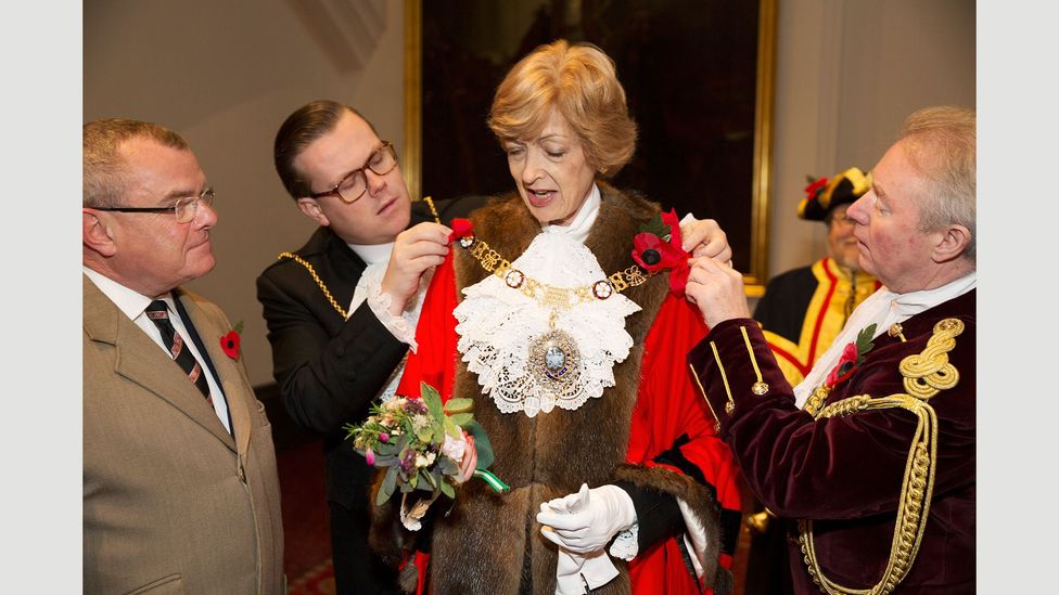 Fiona Woolf preparing for the Lord Mayors Show in 2013 (Credit: Martin Parr/Magnum Photos) Fiona Woolf preparing for the Lord Mayors Show in 2013 (Credit: Martin Parr/Magnum Photos)