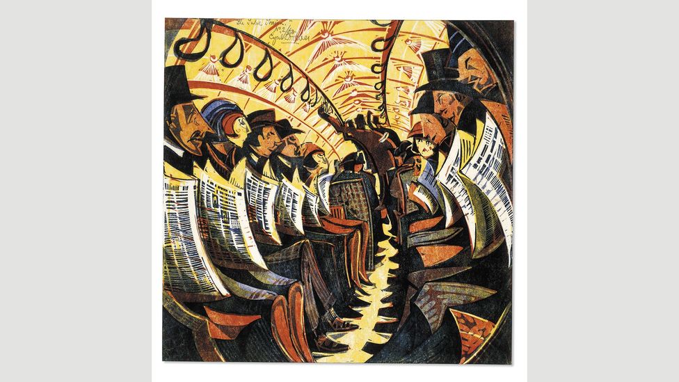 Cyril Power’s 1934 linocut The Tube Train (Credit: The Trustees of the British Museum) Cyril Power’s 1934 linocut The Tube Train (Credit: The Trustees of the British Museum)