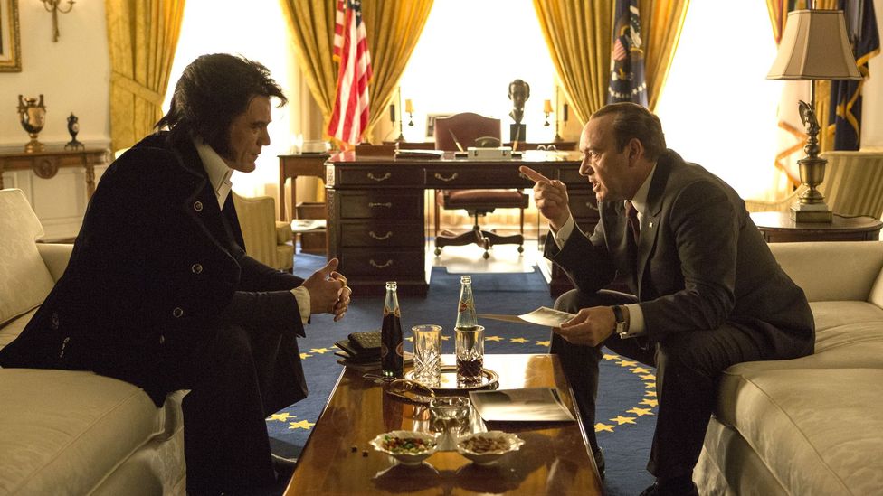 A satirical film that stars Michael Shannon as Elvis and Kevin Spacey as Nixon is released in April (Credit: Amazon Studios)