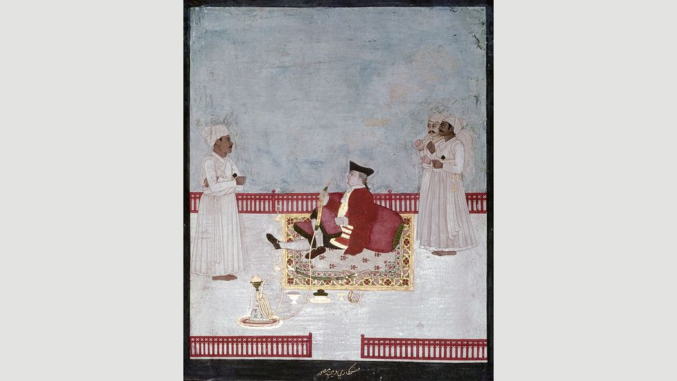 A Company official smokes a water-pipe in Mughal, India in 1760 (Credit: Heritage Image Partnership Ltd/Alamy) A Company official smokes a water-pipe in Mughal, India in 1760 (Credit: Heritage Image Partnership Ltd/Alamy)