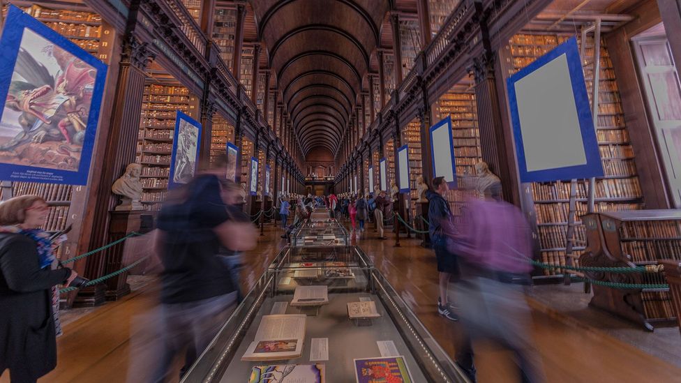 The library at Trinity College, Dublin displays a different page from The Book of Kells each day (Credit: Alamy) The library at Trinity College, Dublin displays a different page from The Book of Kells each day (Credit: Alamy)