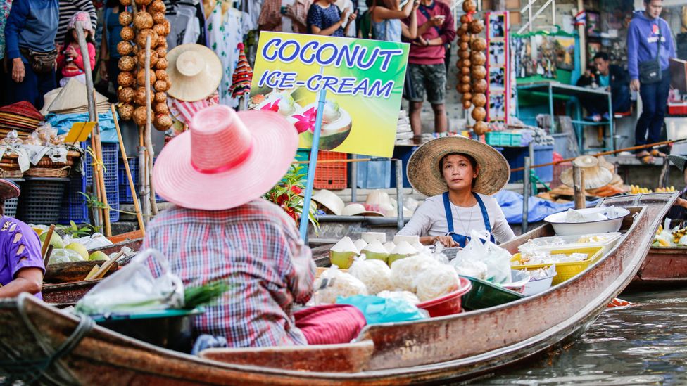 For a day trip, Damnoen Saduak, about 100km southwest of Bangkok is the most famous of Thailand's floating markets. (Credit:Isa Foltin/GettyImages) For a day trip, Damnoen Saduak, about 100km southwest of Bangkok is the most famous of Thailand's floating markets. (Credit:Isa Foltin/GettyImages)
