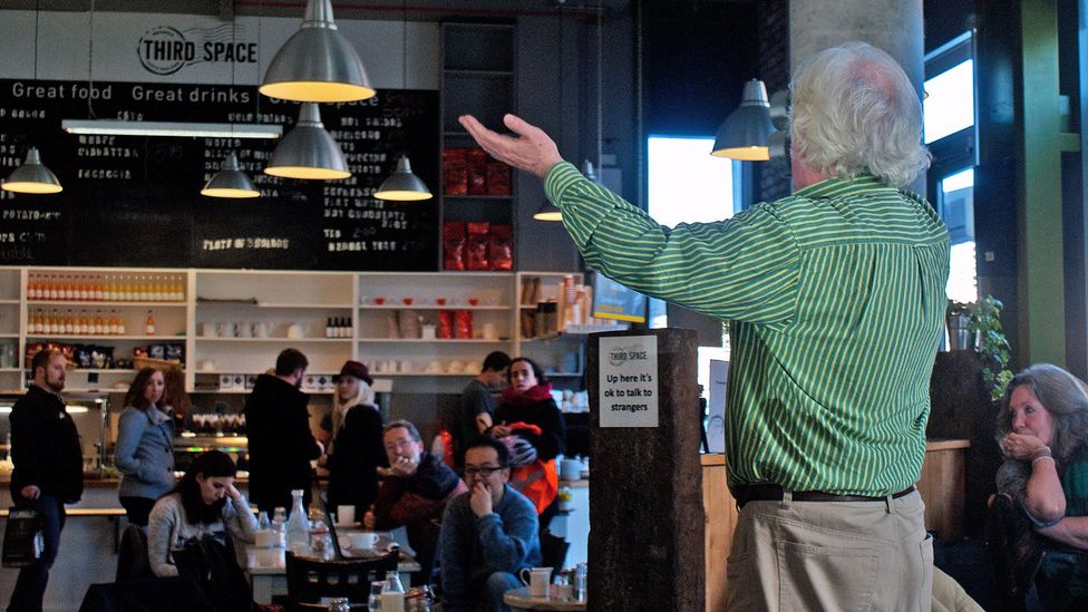 Jack Lynch addresses a crowd at Third Space café (Credit: Rory Boland) Jack Lynch addresses a crowd at Third Space café (Credit: Rory Boland)