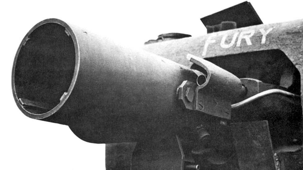 The petard mortar on a Churchill AVRE could lob a 40lb dustbin-shaped shell (Credit: Crown Copyright/Wikipedia)