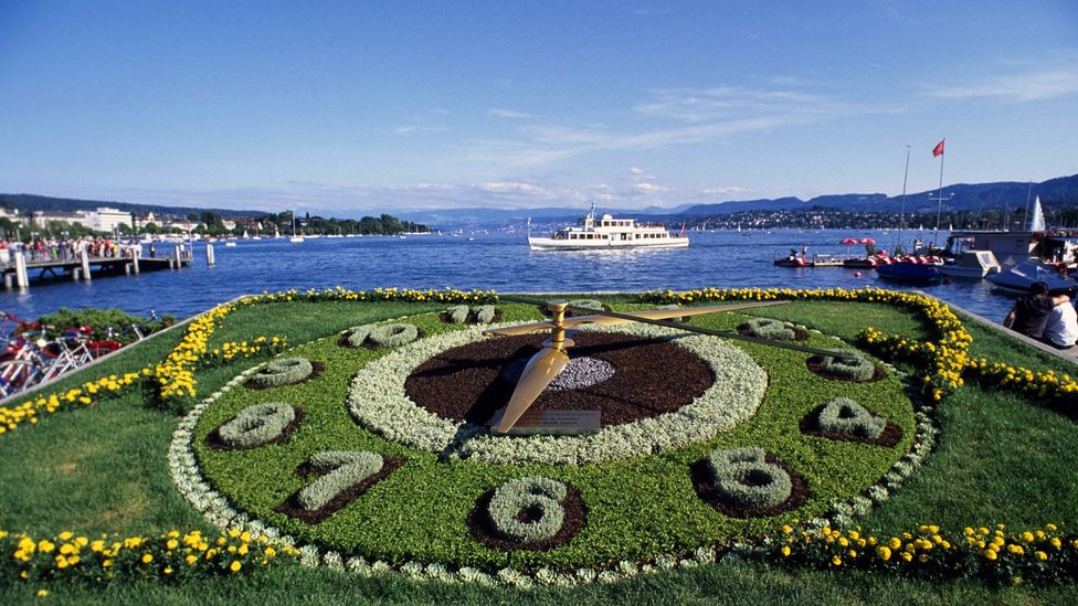 A decorative flower clock in Zurich, Switzerland (Credit: Carpe Diem - Switzerland/Alamy)