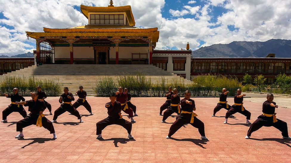 350 young nuns practice Kung-Fu exercises every day (Credit: Swati Jain)