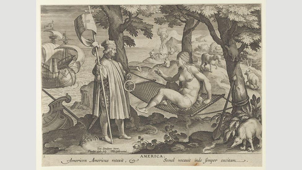 More was influenced by Amerigo Vespucci’s tales of non-capitalist communities in the New World, as shown in this 1600 print (Credit: The Elisha Whittelsey Collection)