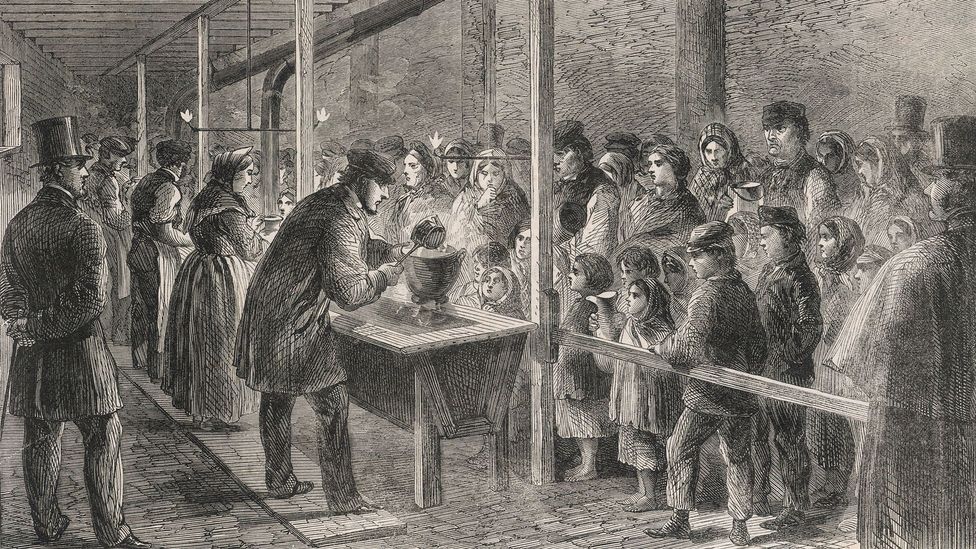 The Quaker movement emphasised the importance of charity, as shown in this 1862 illustration of a Quaker soup kitchen in Manchester (Credit: Mary Evans Picture Library/Alamy) The Quaker movement emphasised the importance of charity, as shown in this 1862 illustration of a Quaker soup kitchen in Manchester (Credit: Mary Evans Picture Library/Alamy)