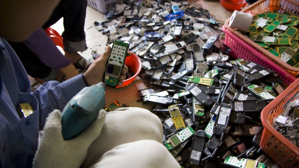 From phones to computers, Guiyu in China processes much of the world's e-waste - in 2008, up to 80% of material processed there came from overseas (Credit: Getty Images)