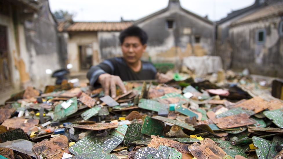 Electronic devices contain many precious metals and rare earth elements, but much of it is extracted in polluting, toxic places such as Guiyu in China (Credit: Getty Images)