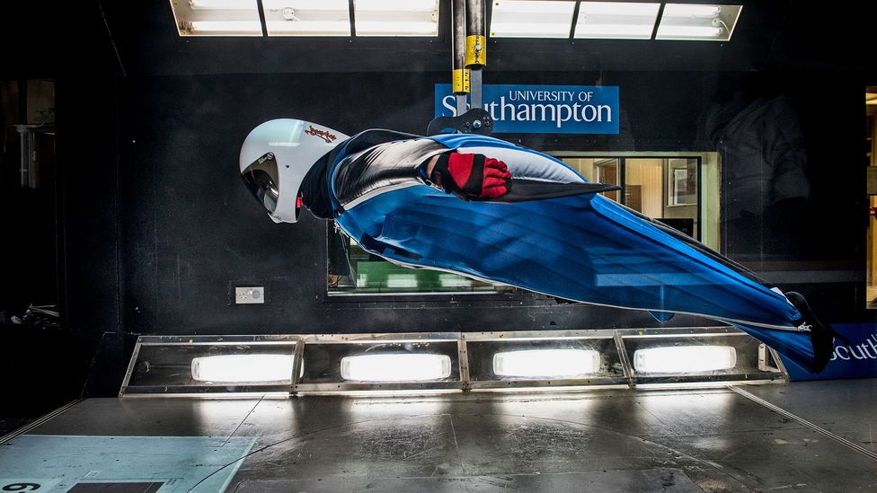 During the tests, the pilot is tethered into place in the wind tunnel (Credit: University of Southampton)