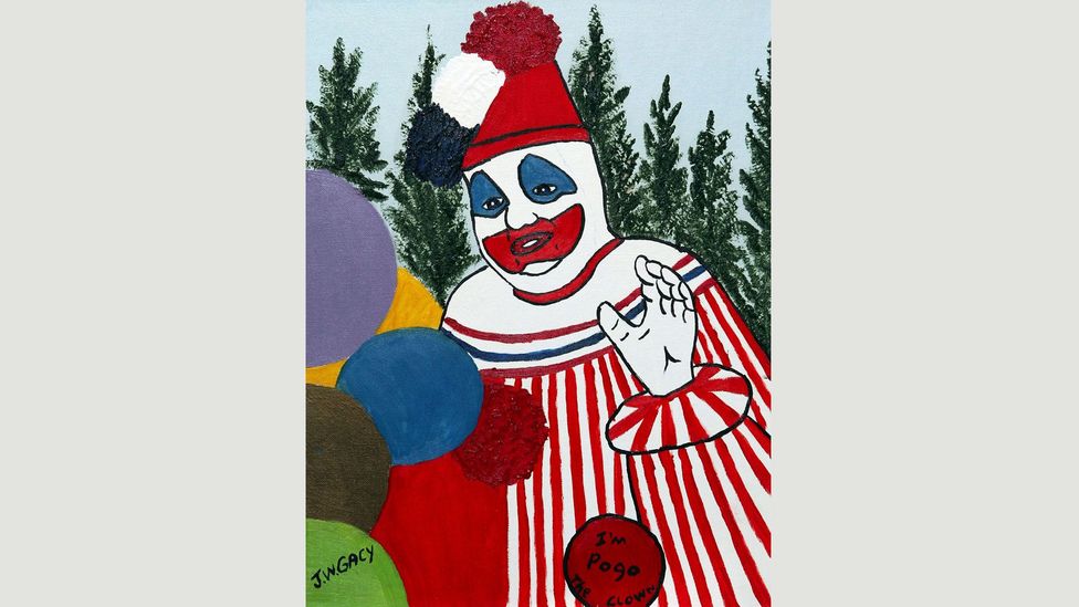 Serial killer John Wayne Gacy dressed as ‘Pogo the clown’ at children’s parties: this is one of the paintings he made while on death row (Credit: Alamy)