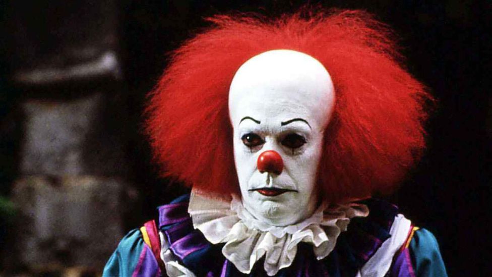Stephen King’s 1986 horror novel It featured a killer clown, Pennywise, played by Tim Curry (pictured) in a TV adaptation (Credit: Alamy)