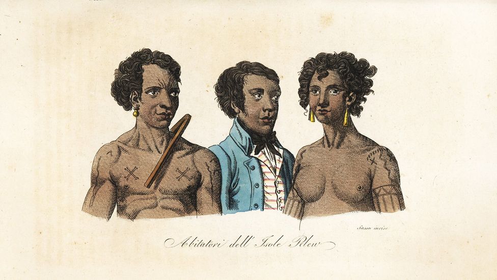 Natives of the island of Palau, including the tattooed King Abba-Thulle, from an 1844 engraving (Credit: Florilegius/Alamy)