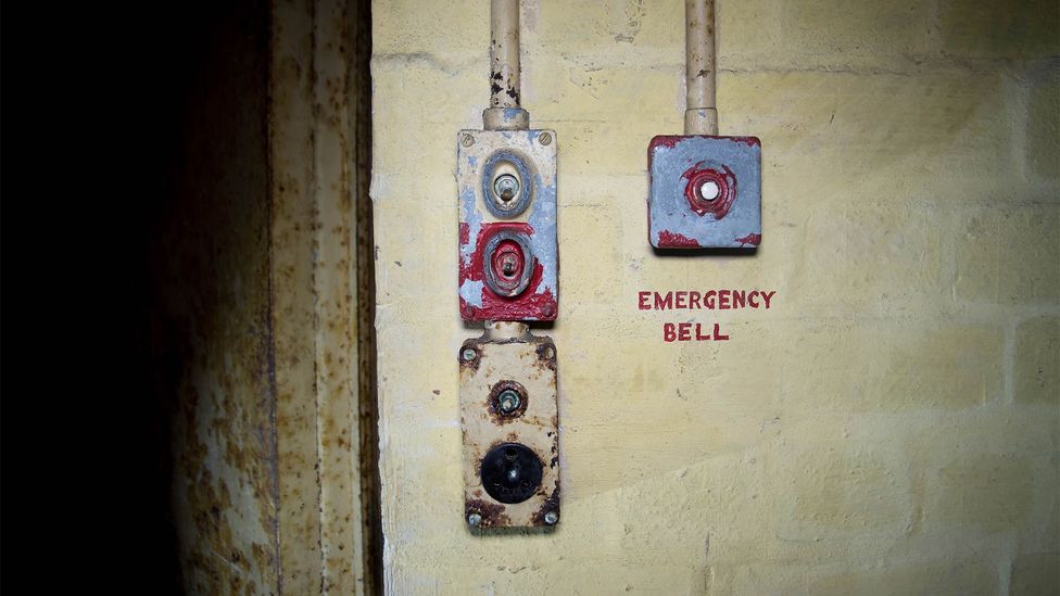 An emergency bell inside Drakelow's ‘safe room’, which has no windows and a heavy steel door (Credit: William Park) An emergency bell inside Drakelow's ‘safe room’, which has no windows and a heavy steel door (Credit: William Park)