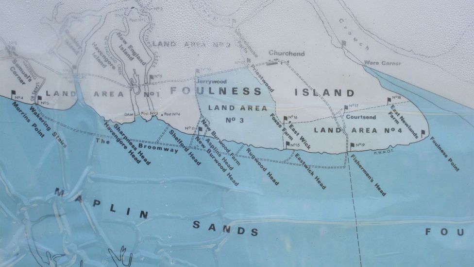 The Broomway, marked with a dotted line on this map, traverses the sand and mud flats of Maplin Sands (Credit: Liz Henry/Flickr)