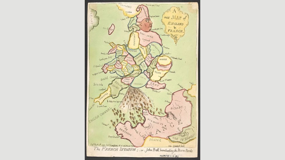 A new map of England and France, 1793, James Gillray (Credit: The British Library) A new map of England and France, 1793, James Gillray (Credit: The British Library)