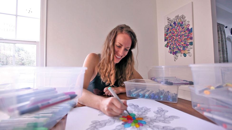 Amy Jones started selling goal-tracking art after a visual aid helped her pay off $26,000 in debt. Each swirl on her canvas represented $100 paid off (Credit: Map Your Progress) Amy Jones started selling goal-tracking art after a visual aid helped her pay off $26,000 in debt. Each swirl on her canvas represented $100 paid off (Credit: Map Your Progress)