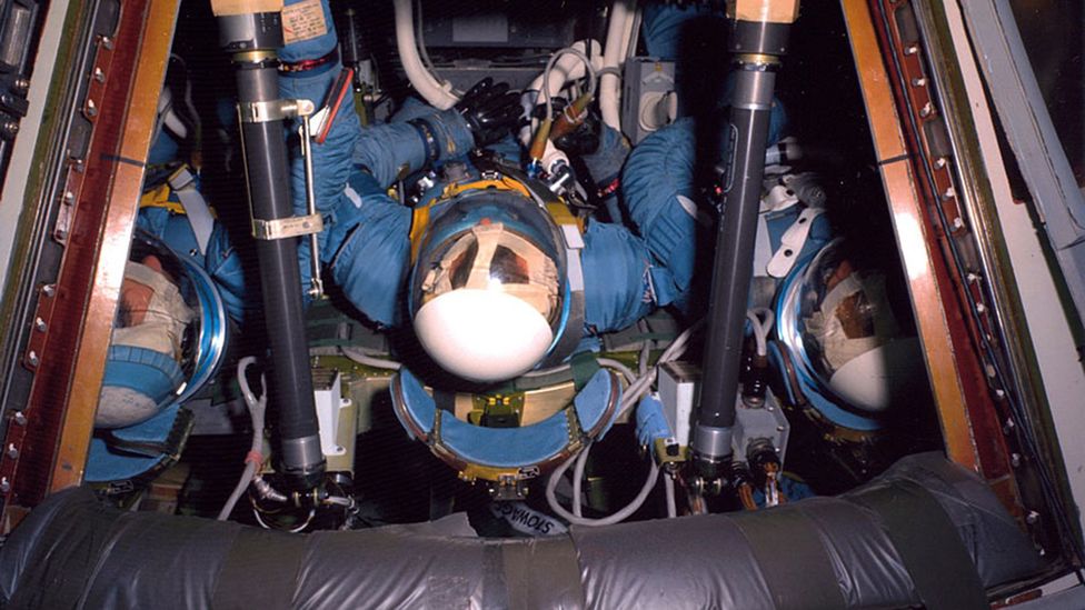 The cramped confines of the Apollo modules made them difficult to escape from (Credit: Nasa) The cramped confines of the Apollo modules made them difficult to escape from (Credit: Nasa)