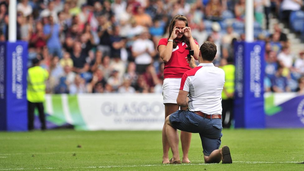 Some proposals – such as this proposal at a 2014 Commonwealth Games rugby match in Scotland – create a lot of news headlines and social media buzz (Credit: Alamy)