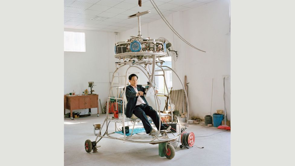 After the 2008 Sichuan earthquake, Zhang aimed to build a helicopter that could fly among trees: his latest, with four aeromotors, is still in its test phase (Credit: Xiaoxiao Xu)