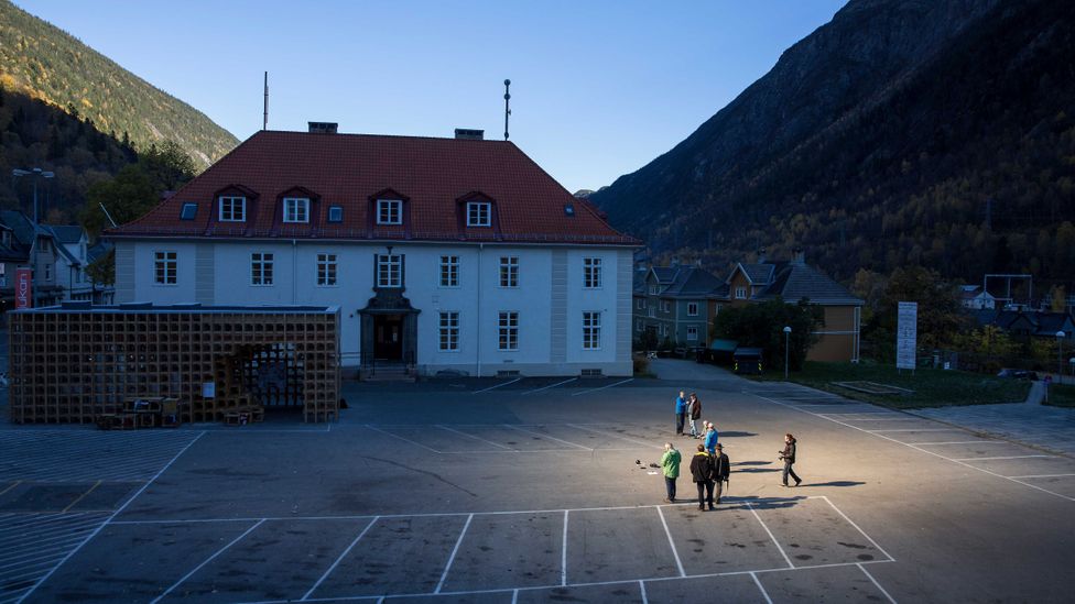 The light shines on the town square but not the rest of Rjukan (Credit: Getty Images)