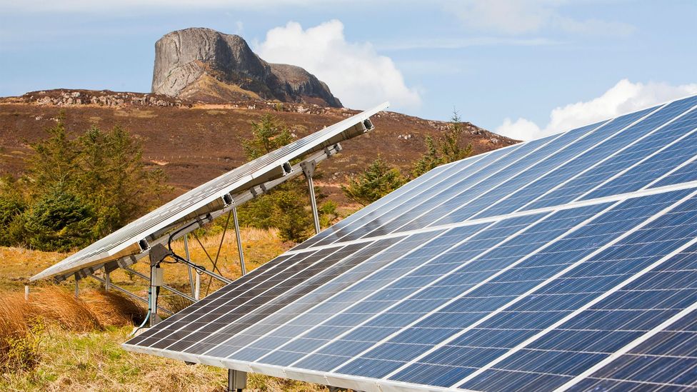 Solar panels provide a boost to Eigg’s other sources of power, particularly during the long summer days (Credit: Alamy)