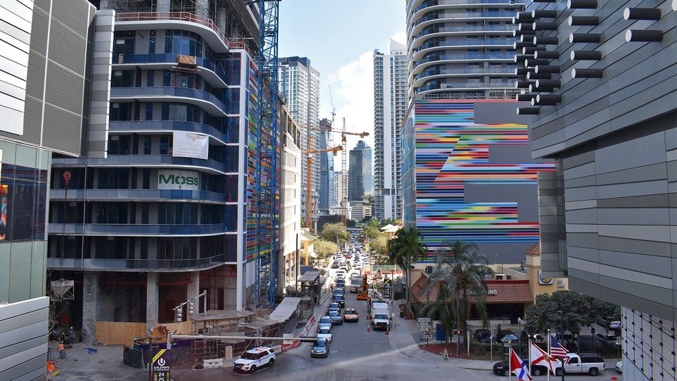 Cranes are at work and buildings under construction in Brickell, a trendy corner of Miami just over the water from the heart of downtown (Credit: Amanda Ruggeri)