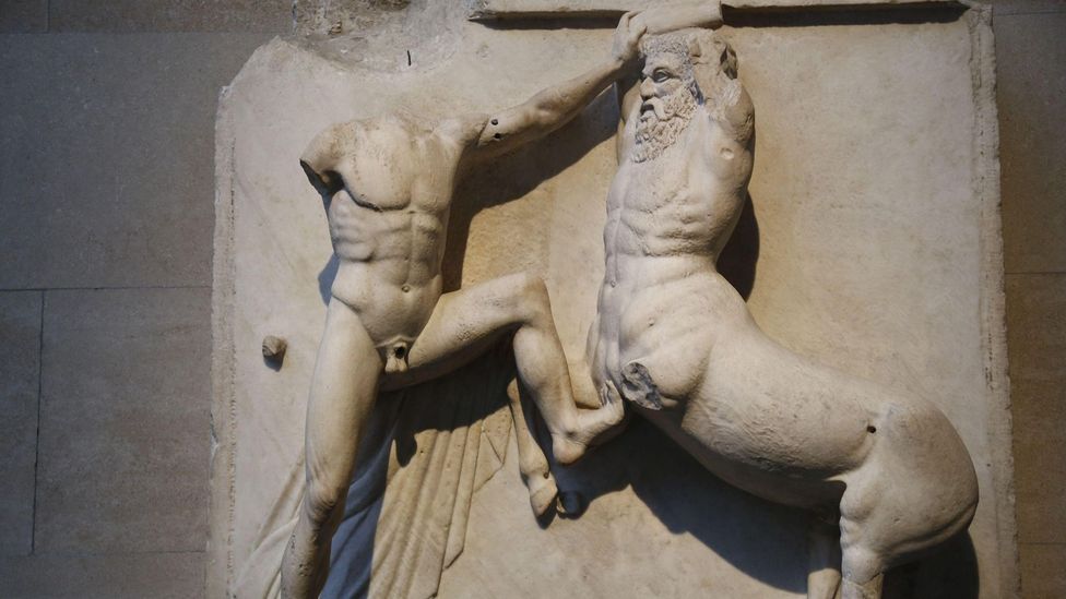 Greek art often served to reinforce ideals of human behaviour, such as how the Parthenon’s Metopes depicts the defeat of our animal nature by reason (Credit: Alamy) Greek art often served to reinforce ideals of human behaviour, such as how the Parthenon’s Metopes depicts the defeat of our animal nature by reason (Credit: Alamy)
