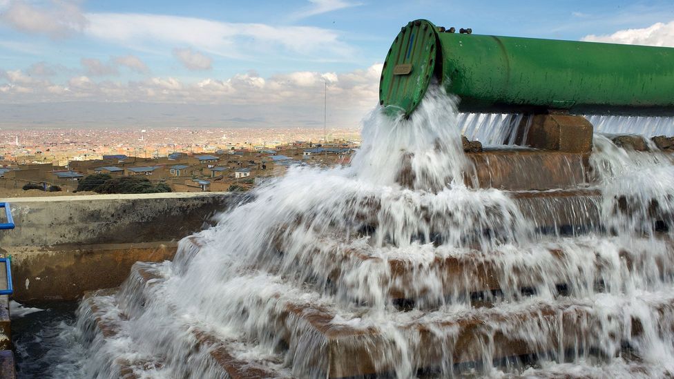 Water treatment plants, like this one in Bolivia, depend on rainfall and freshwater from glaciers - both of which are threatened by climate change (Credit: Getty Images)