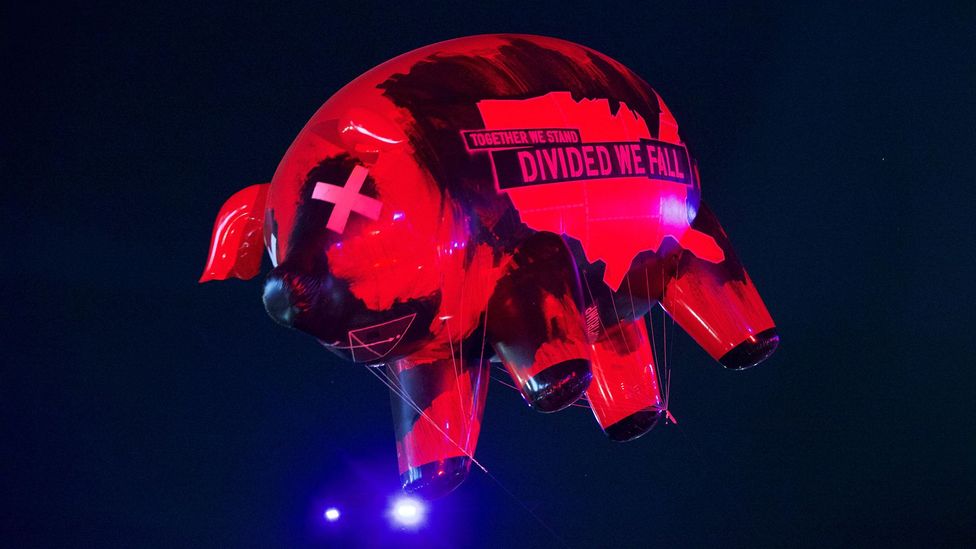 An October 2016 concert by the Roger Waters Band in Los Angeles featured the pig emblazoned with a political message (Credit: Alamy)
