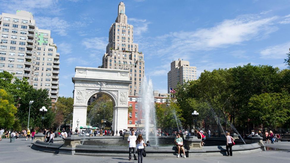 Jane Jacobs was able to stop planned development that would have destroyed Washington Square Park, with its iconic arch, and much of Greenwich Village (Credit: Alamy)