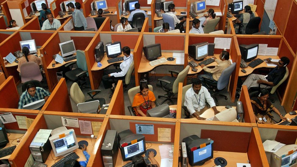 International companies have long outsourced IT tasks to call centres in India to save money - but now those human centres may be replaced by robots (Credit: Alamy Stock Photo)