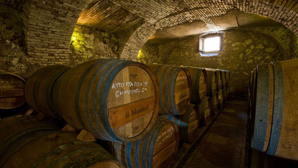 Franciacorta's winemakers store their bubbly underground where the temperatures are cool (Credit: SFM ITALY A/Alamy)