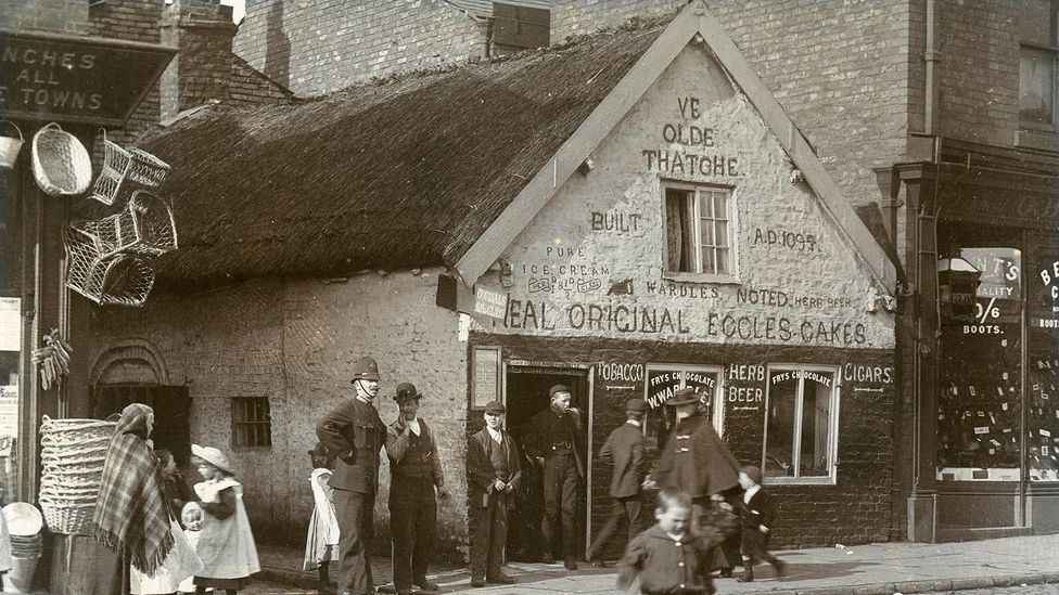 Shown here in 1905, the now-gone Ye Olde Thatche was one popular seller of Eccles cakes (Credit: Alamy) Shown here in 1905, the now-gone Ye Olde Thatche was one popular seller of Eccles cakes (Credit: Alamy)