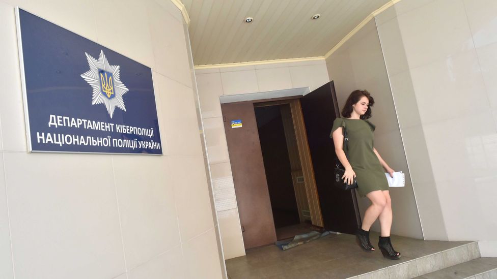 An employee of Ukraine's Cyberpolice Department leaves the building in Kiev on 29 June 2017 (Credit: Getty Images) An employee of Ukraine's Cyberpolice Department leaves the building in Kiev on 29 June 2017 (Credit: Getty Images)