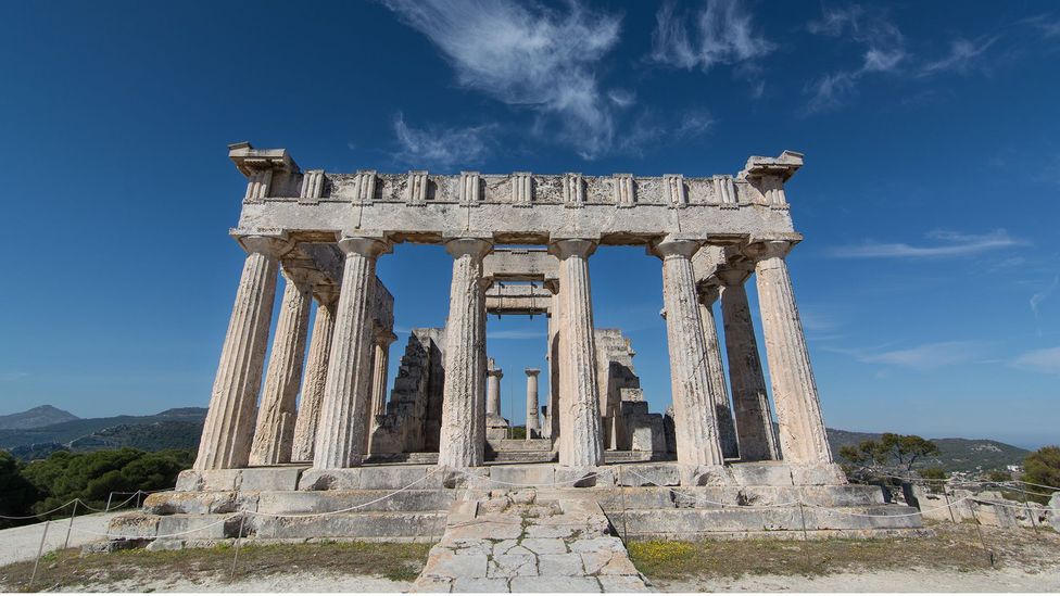 The temple of Aphaia in Aegina is said to form  an isosceles triangle with several other temples across Greece (Credit: Dimitrios Iatrou/Getty Images)