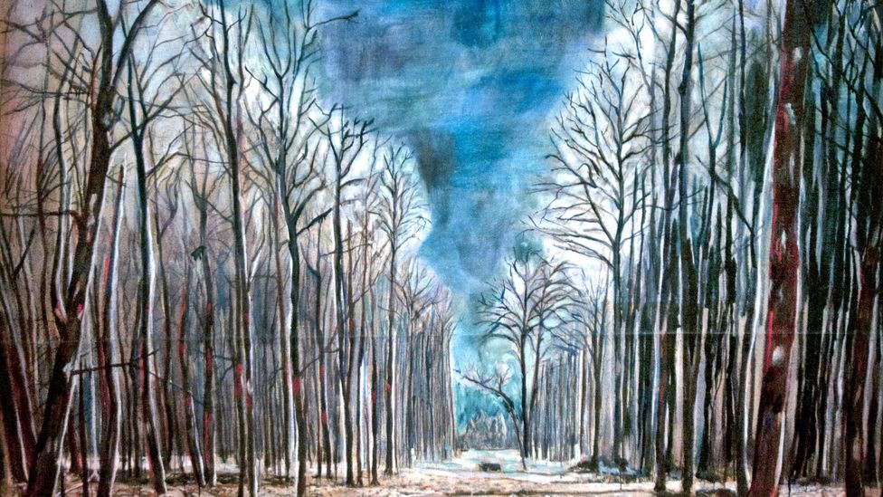 German artist Anselm Kiefer frequently depicted forbidding forests and woods in his paintings, such as in this detail from Resurrexit 1973 (Credit: Peter Horee/Alamy)