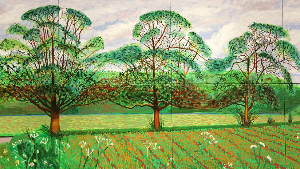 The woodland of David Hockney’s native Yorkshire inspired his series of iPad drawings and paintings, including Three Trees near Thixendale from 2008 (Credit: Alamy)