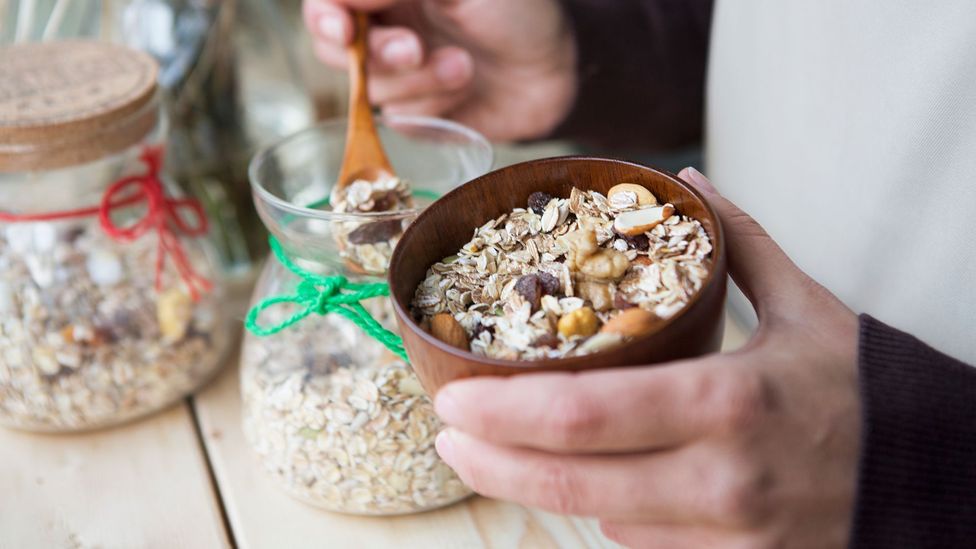 Bircher muesli is a healthy breakfast made from grated apple, cinnamon, rolled oats, seeds, nuts and yoghurt (Credit: J. James/Corbis/VCG/Getty Images)