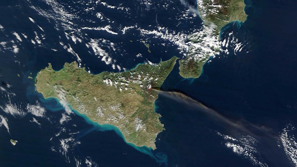 Mt Etna erupting, as viewed from space; further north near Naples is the supervolcano Campi Flegrei (Credit: Getty Images)